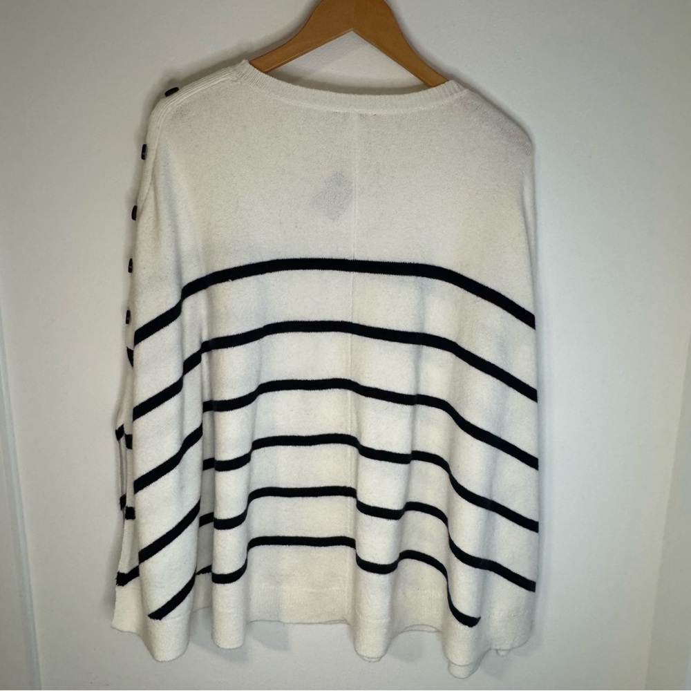 J.  Jill  Ivory  Black  Striped  Poncho  Sweater  One  Size  Casual  Minimalist - Picture 3 of 9